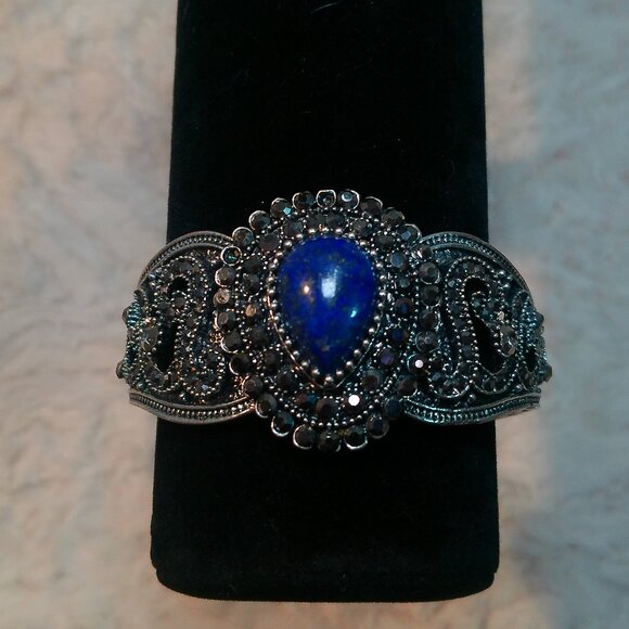 Vintage Style Blue Lapis Lazuli HANDMADE silver-plated Bracelet - Picture 1 of 10